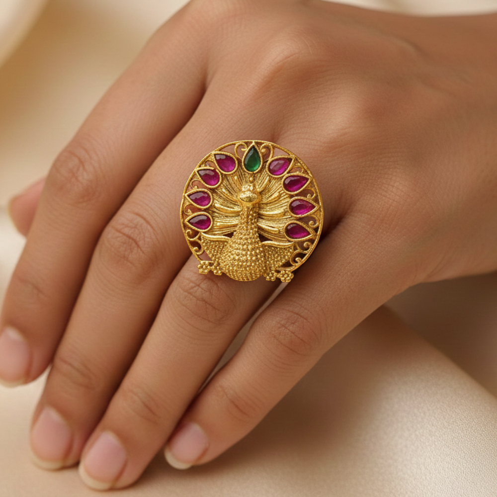 Peacock Design Beautiful Red Stoner Finger Ring