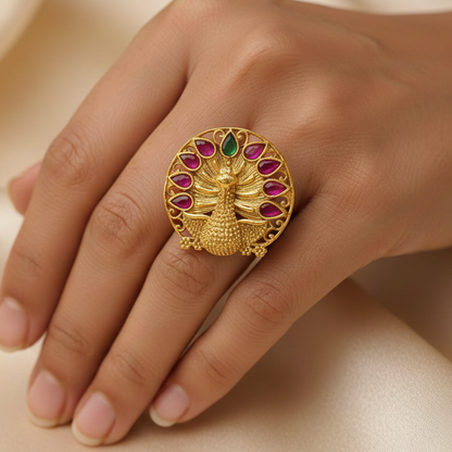 Peacock Design Beautiful Red Stoner Finger Ring