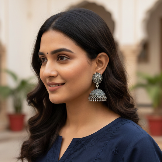 Oxidised Silver Everyday Wear Casual Jhumkas