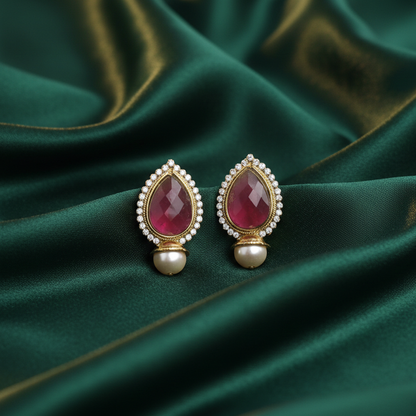 Red Big Stone with White Stones Thilak Studs