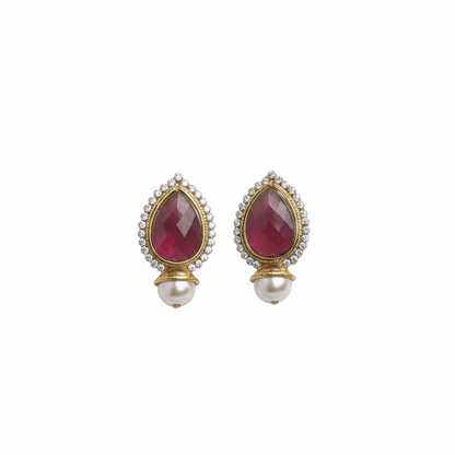 Red Big Stone with White Stones Thilak Studs