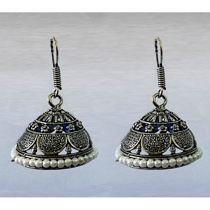 Oxidised Jhumkas with white pearls