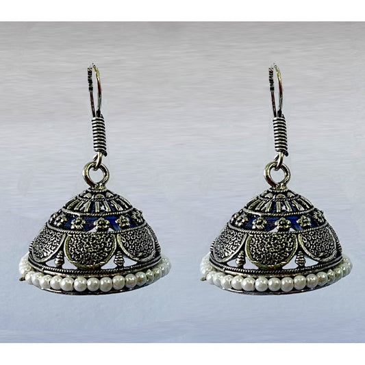 Oxidised Jhumkas with white pearls