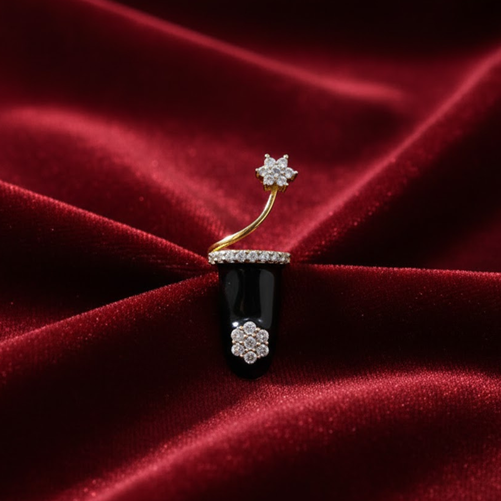 Nail-Covered Finger Ring with Zerkon Stones