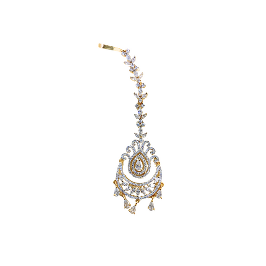 Gold Plated Maang Tikka With White Stones