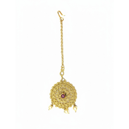Gold plated Big Round Maang Tikka with White Pearls
