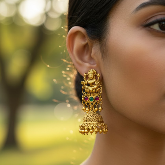 Gold Plated Jhumka With Big Lakshmi Studs