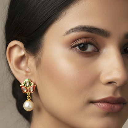 Red and Green with White Kundan Stones Studs