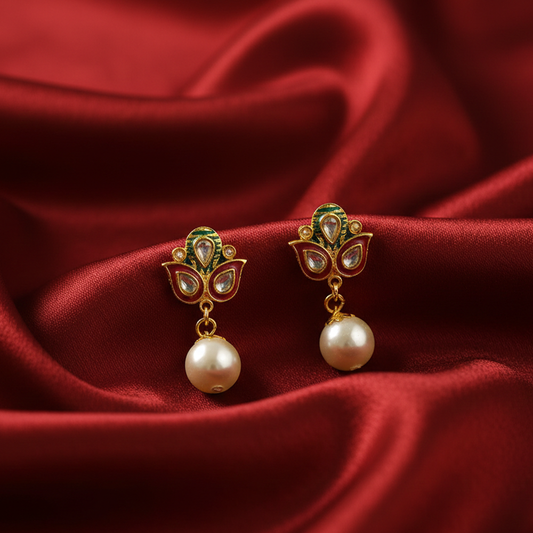 Red and Green with White Kundan Stones Studs