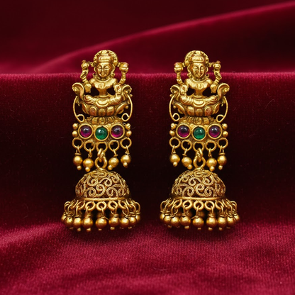 Gold Plated Jhumka With Big Lakshmi Studs