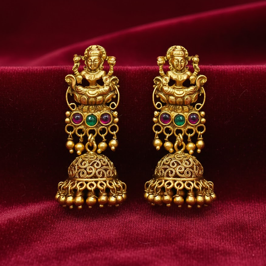 Gold Plated Jhumka With Big Lakshmi Studs