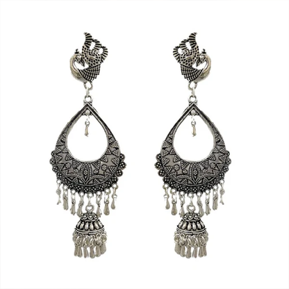 Multiple String Chandbali Type Peacock Stud Oxidised Jhumka