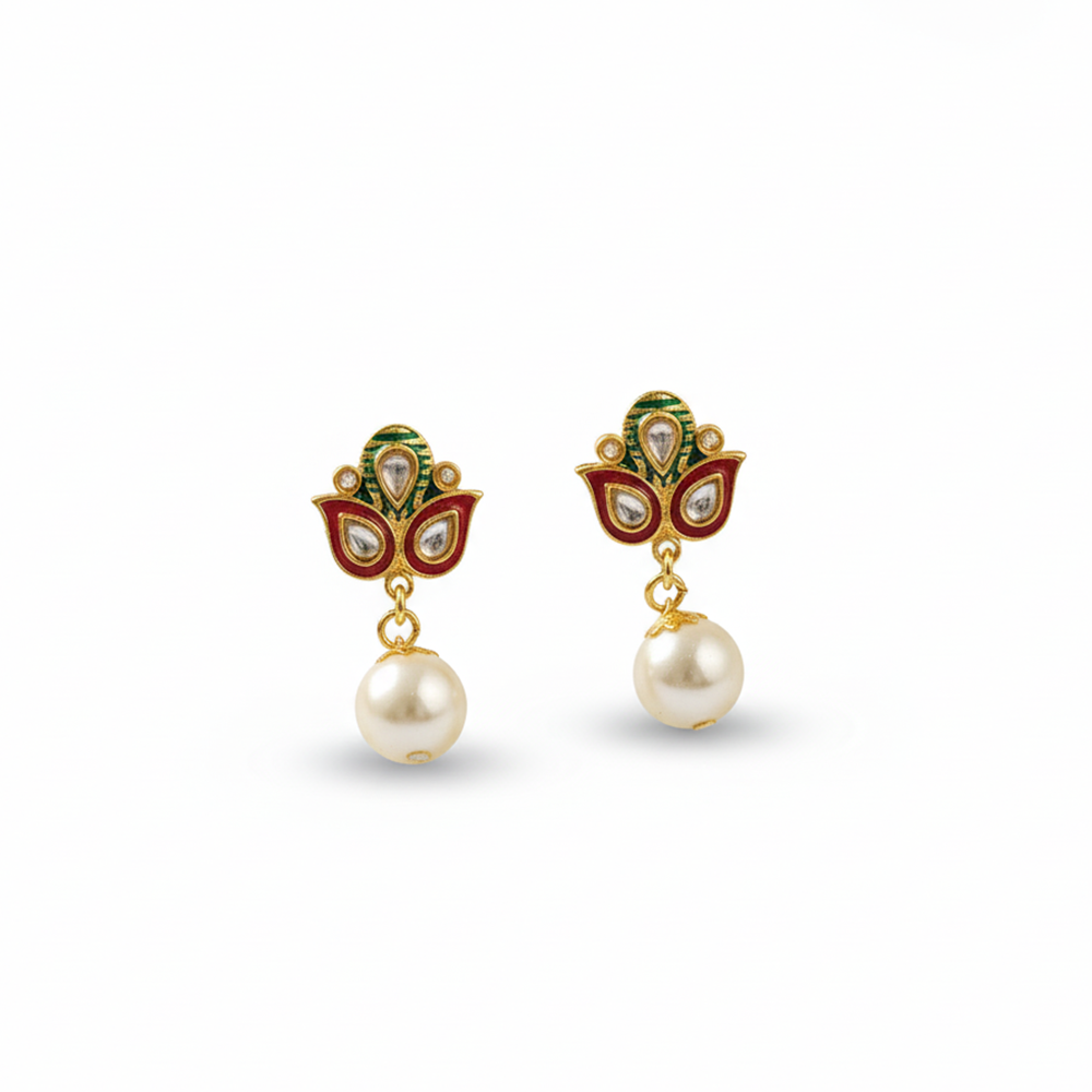 Red and Green with White Kundan Stones Studs