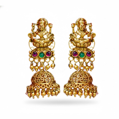 Gold Plated Jhumka With Big Lakshmi Studs