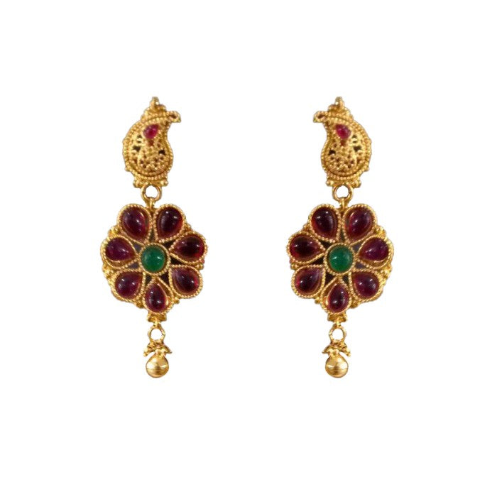 Gold Plated Neck Chain With Red Flower & Maanga Design