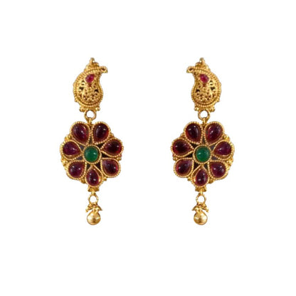 Gold Plated Neck Chain With Red Flower & Maanga Design