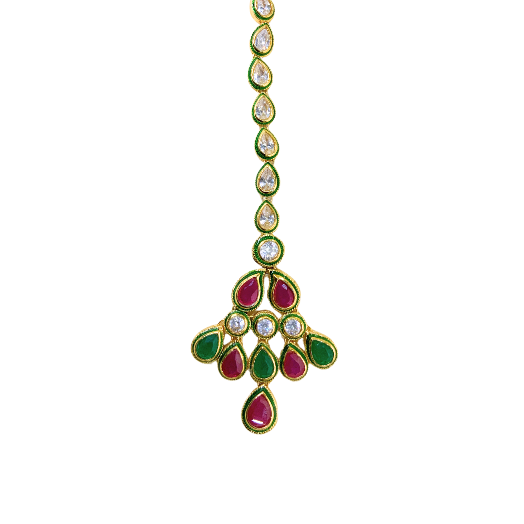 Gold plated maang tikka peacock feather design