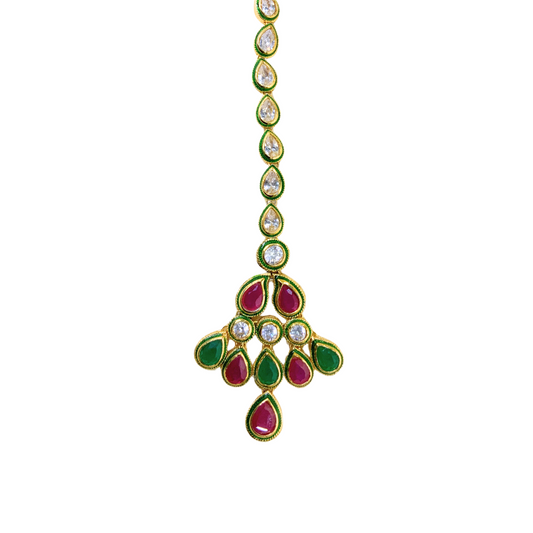 Gold plated maang tikka peacock feather design