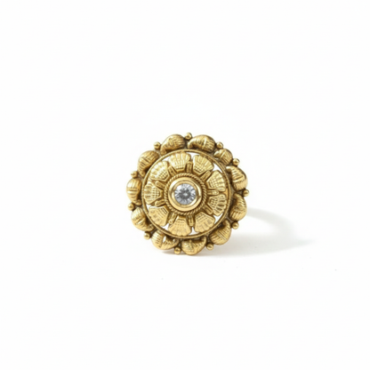Sunflower Antique Finger Ring with White Stones