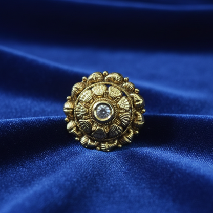 Sunflower Antique Finger Ring with White Stones