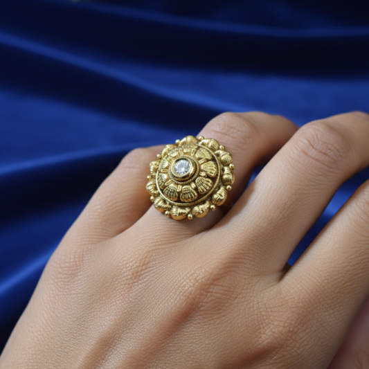 Sunflower Antique Finger Ring with White Stones
