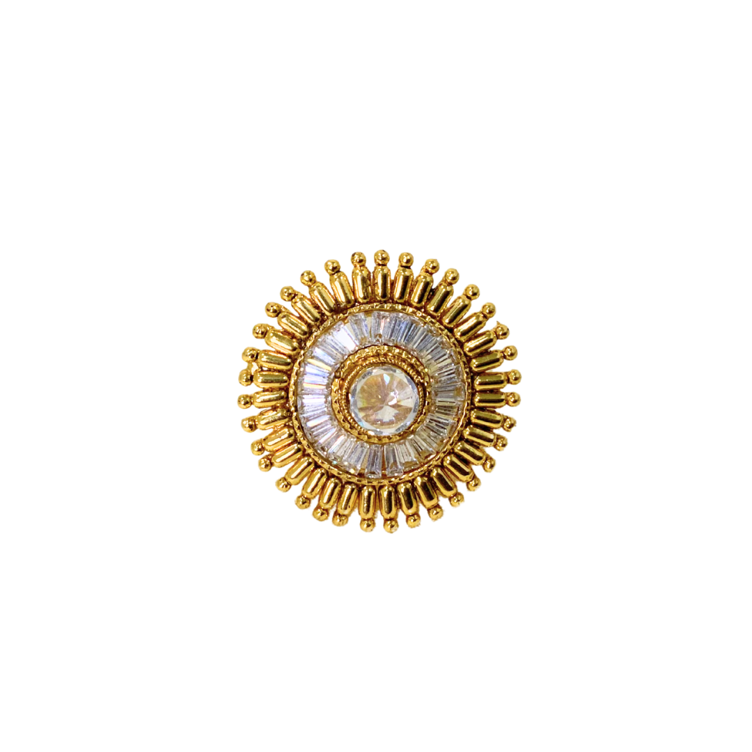 Gold Plated Big Round Ring With White Stones