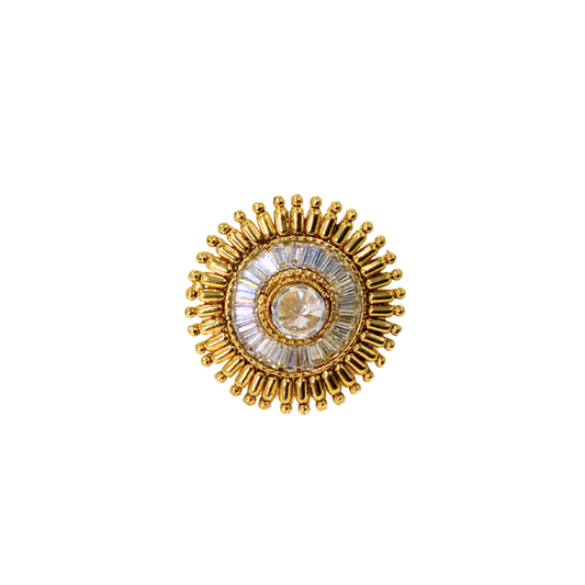 Gold Plated Big Round Ring With White Stones