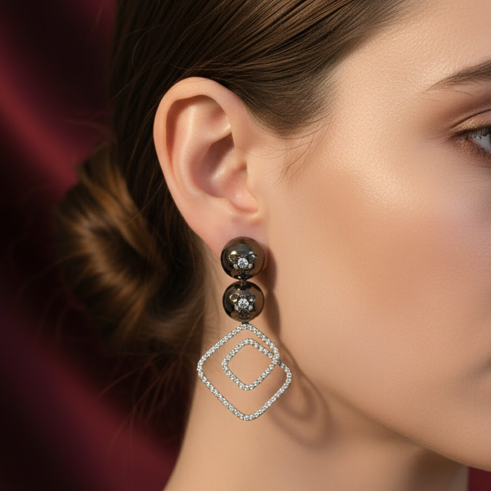 Beautiful Diamond Shape Hangings with Double Bead Studs