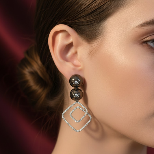 Beautiful Diamond Shape Hangings with Double Bead Studs