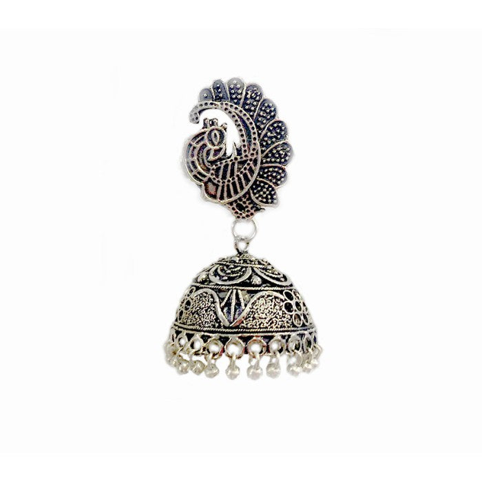Oxidised classic jhumkas with peacock