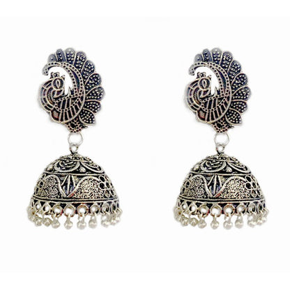 Oxidised classic jhumkas with peacock