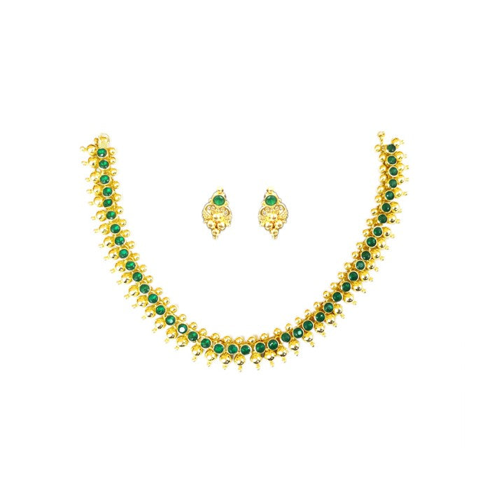Gold plated necklace with pink stones and golden beads