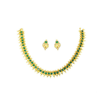 Gold plated necklace with pink stones and golden beads