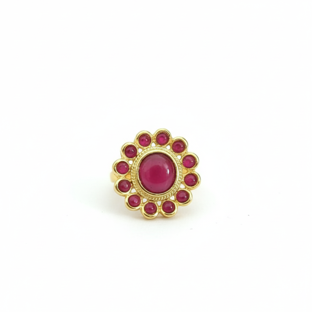 Red Kemp Stone Flower Model Finger Ring