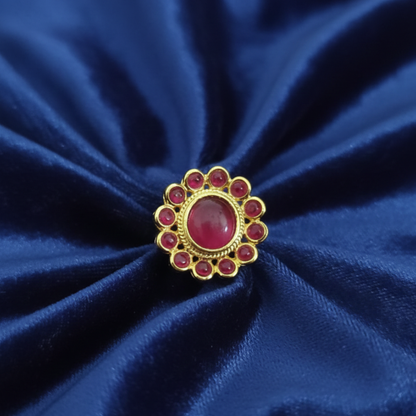Red Kemp Stone Flower Model Finger Ring