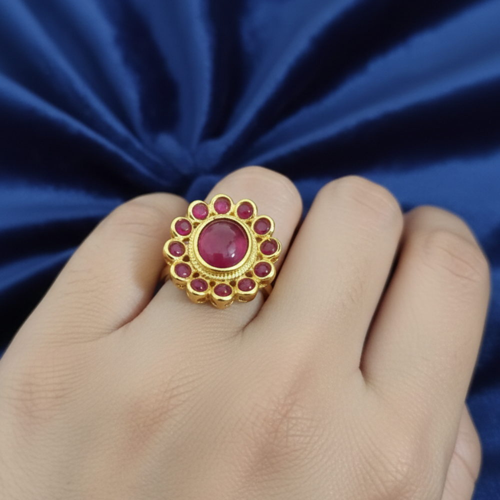Red Kemp Stone Flower Model Finger Ring