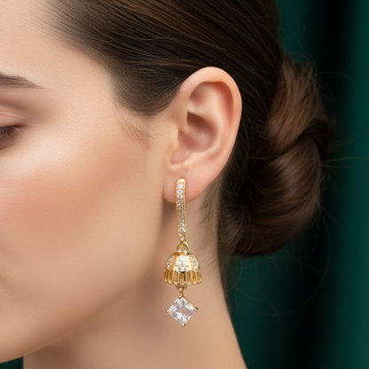 Umbrella Jhumka with White Stones