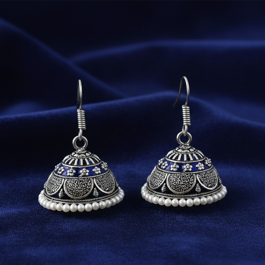 Casual Daily Wear White Pearls Oxidised Jhumka