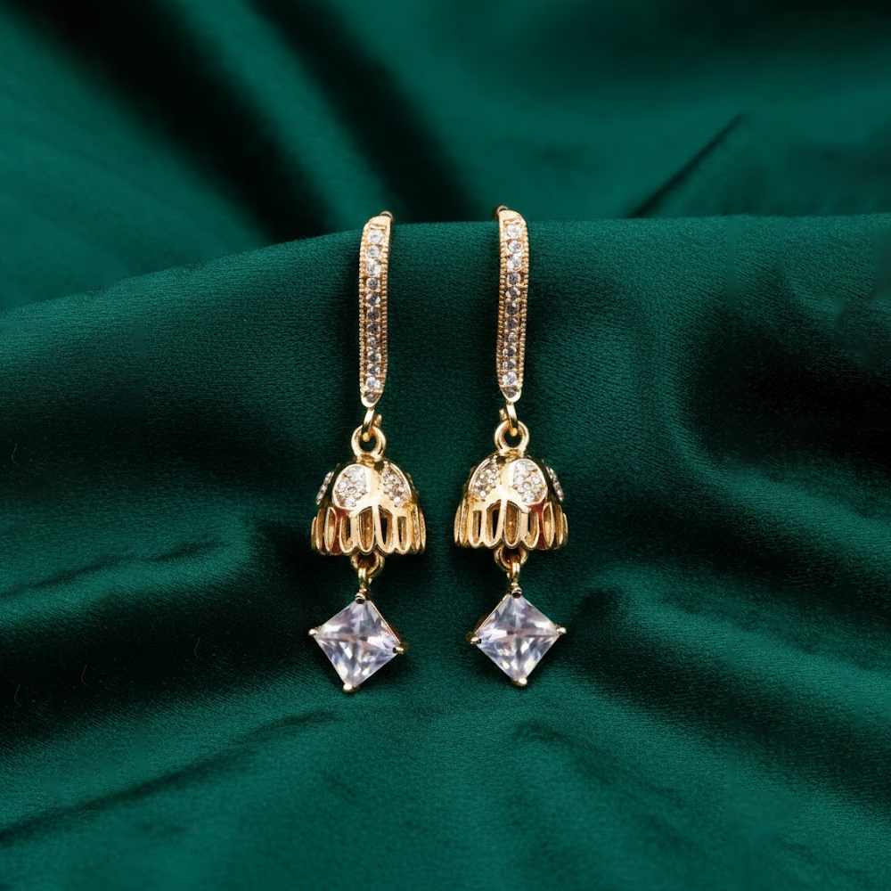 Umbrella Jhumka with White Stones
