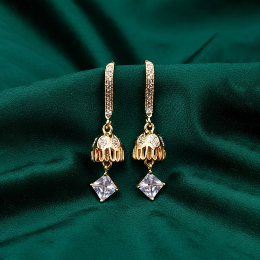 Umbrella Jhumka with White Stones