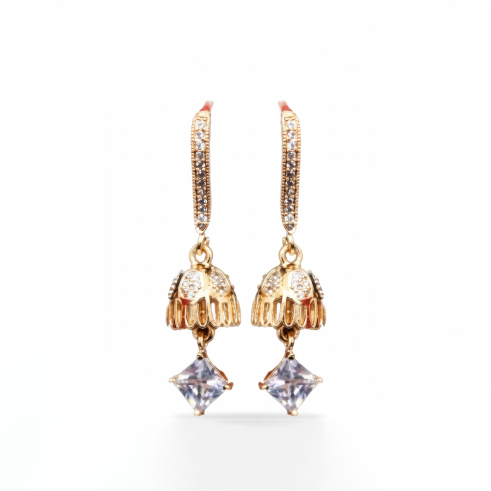 Umbrella Jhumka with White Stones