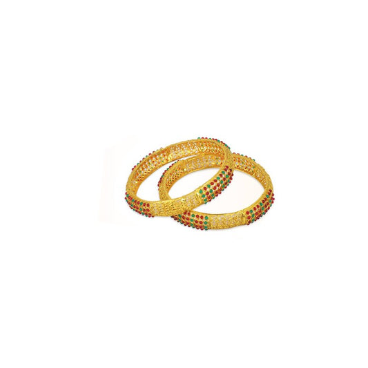 Gold Plated Bangles With Green & Red Stones