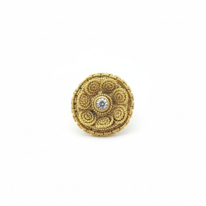 Flower Pattern Small White Stone Finger Ring
