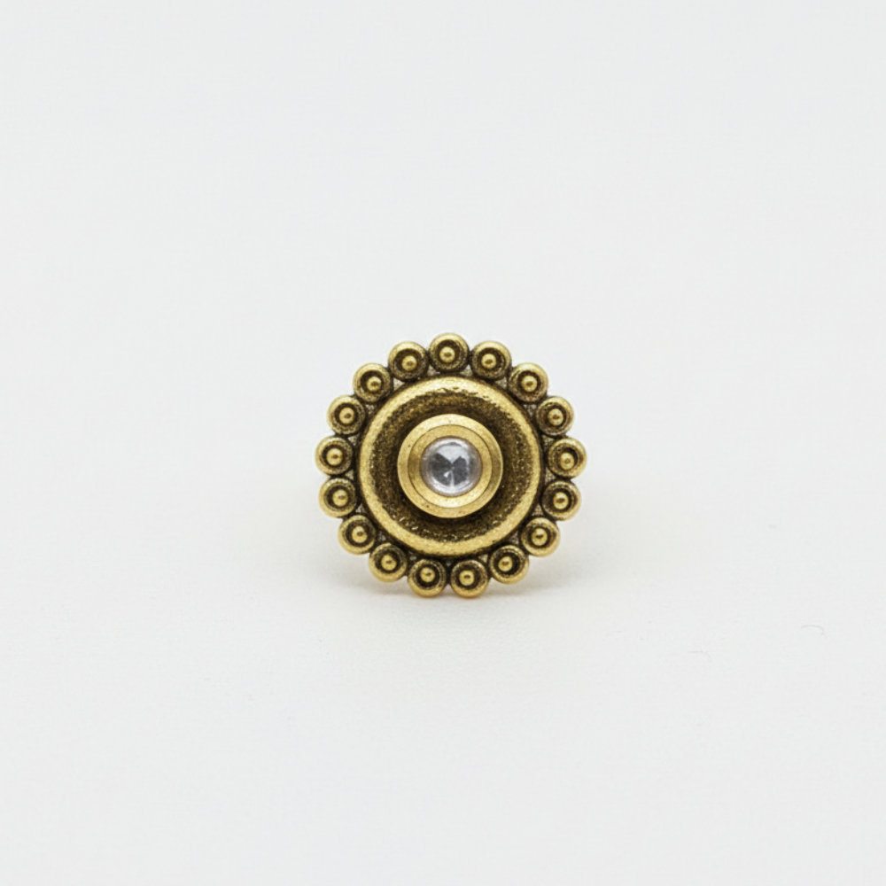 Antique Finish Flower with Kundan Stone Finger Ring