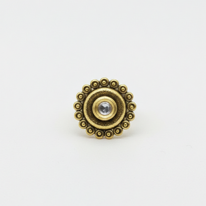 Antique Finish Flower with Kundan Stone Finger Ring