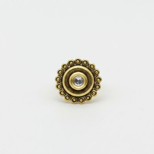 Antique Finish Flower with Kundan Stone Finger Ring