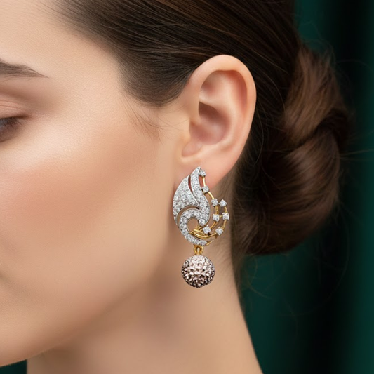 Peacock Studs with Ball Hanging Stones