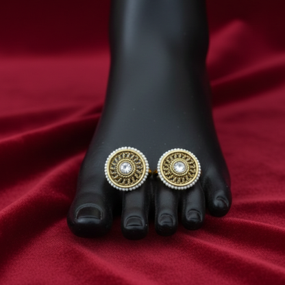 Antique Finish White Pearls Toe Rings