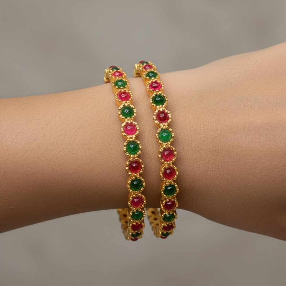 Kemp Bangles with Round Oval Red & Green Stones