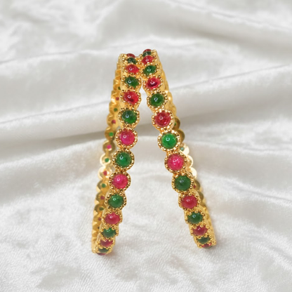 Kemp Bangles with Round Oval Red & Green Stones